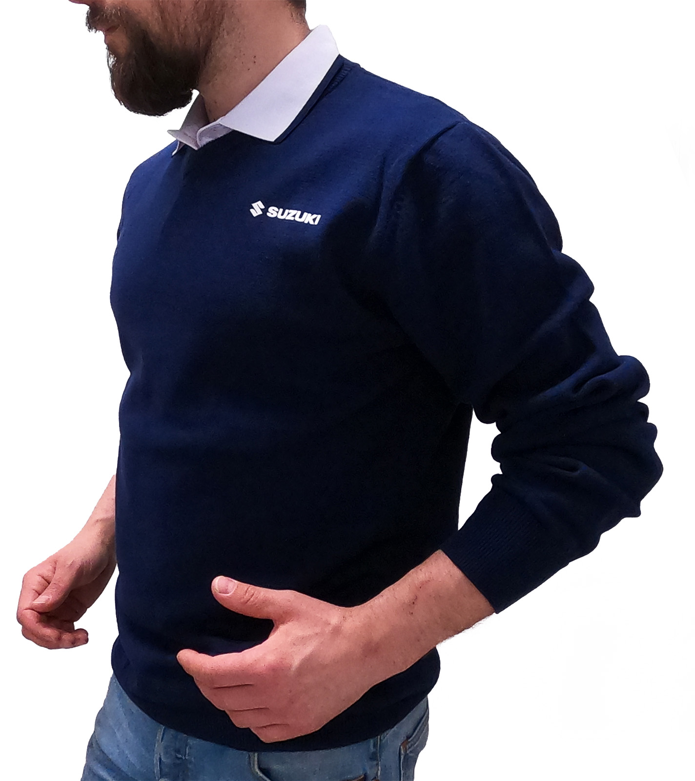 SUZUKI Men pullover with V cut out in blue