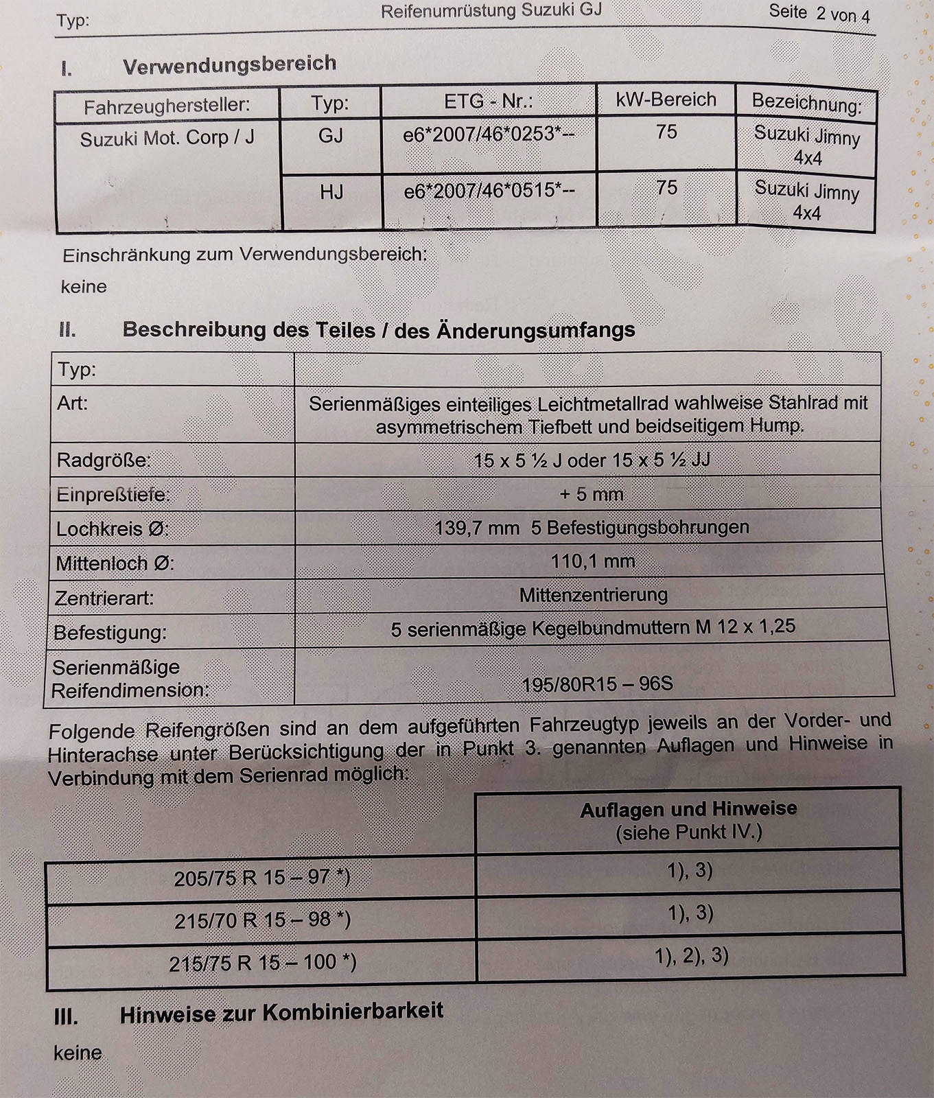 Autohaus Fürst Onlineshop - Gutachten für die Reifengröße 215/75R15 ...