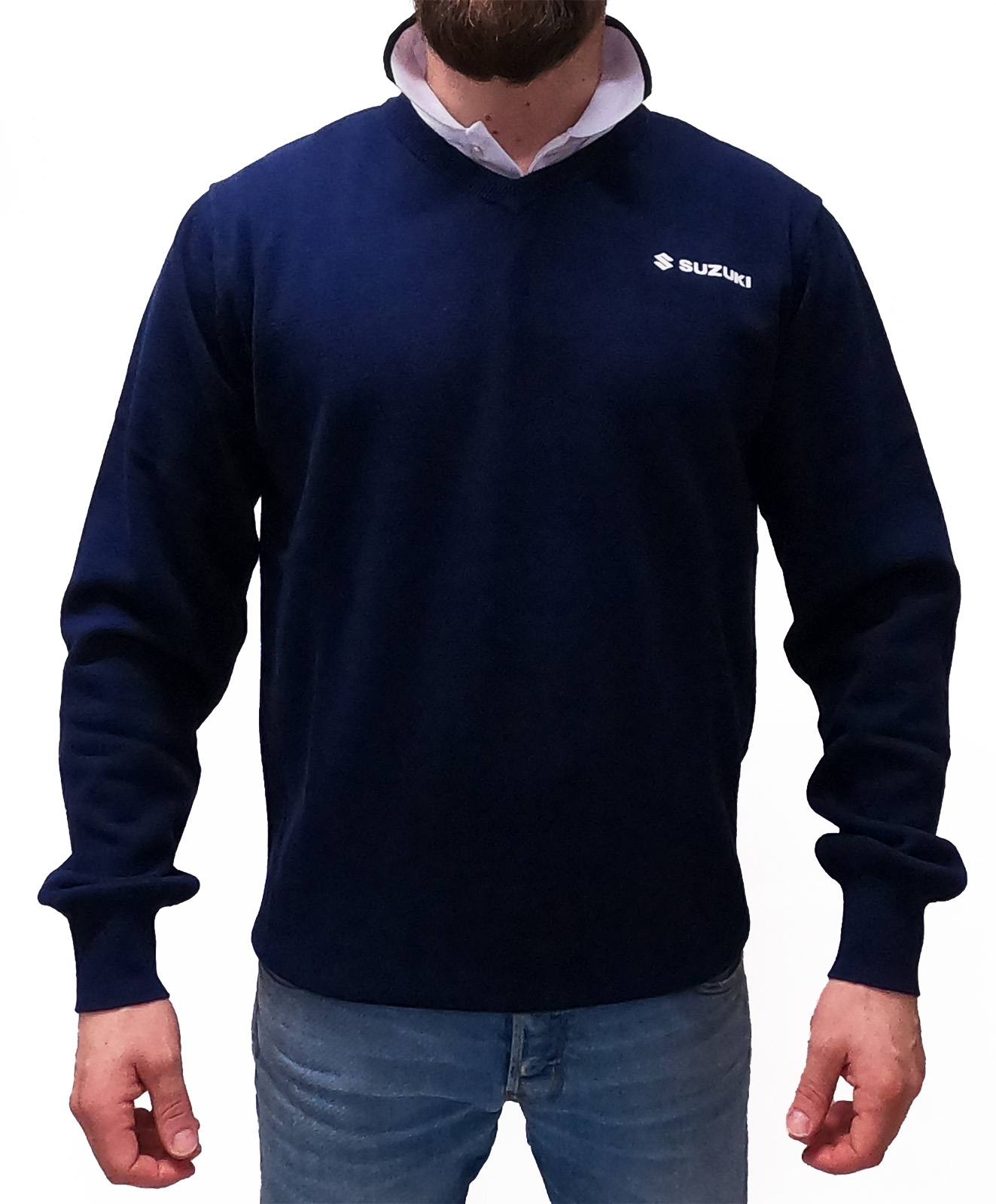 SUZUKI Men pullover with V cut out in blue